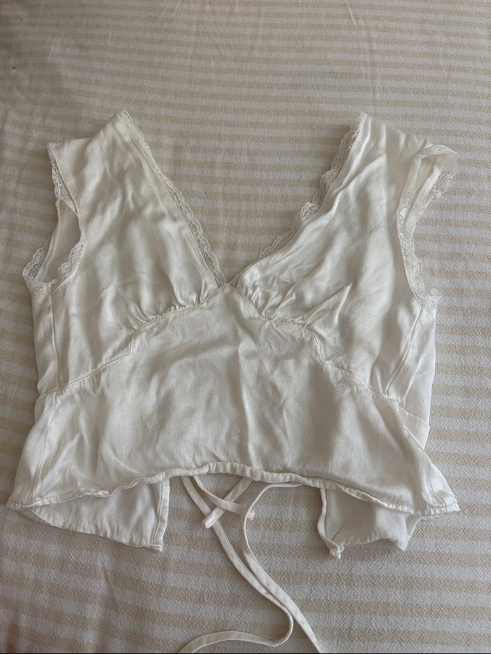 Ivory Lace-Trim Wrap Crop Top